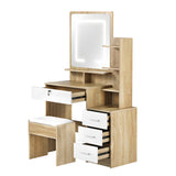 Oikiture Dressing Table Stool Set LED Light Mirror Wooden White - Side View