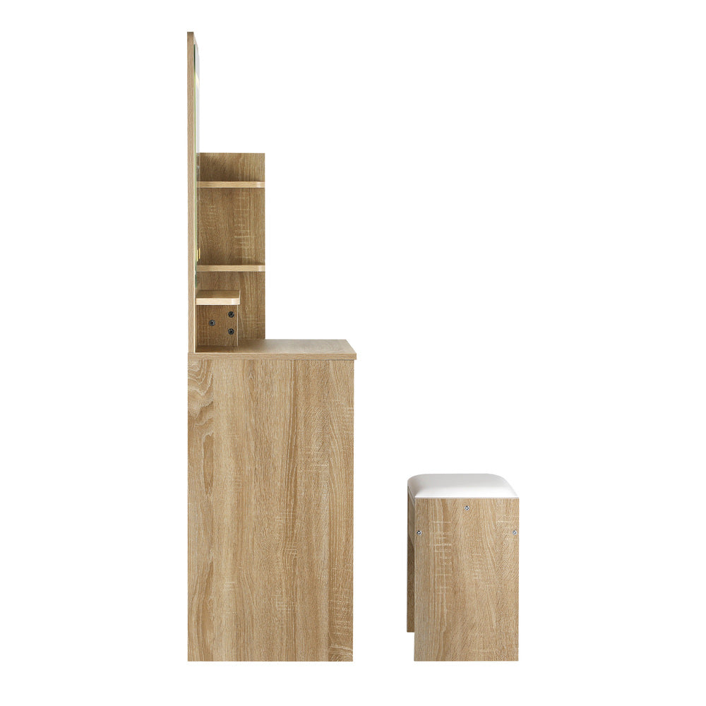 Oikiture Dressing Table Stool Set LED Light Mirror Wooden White