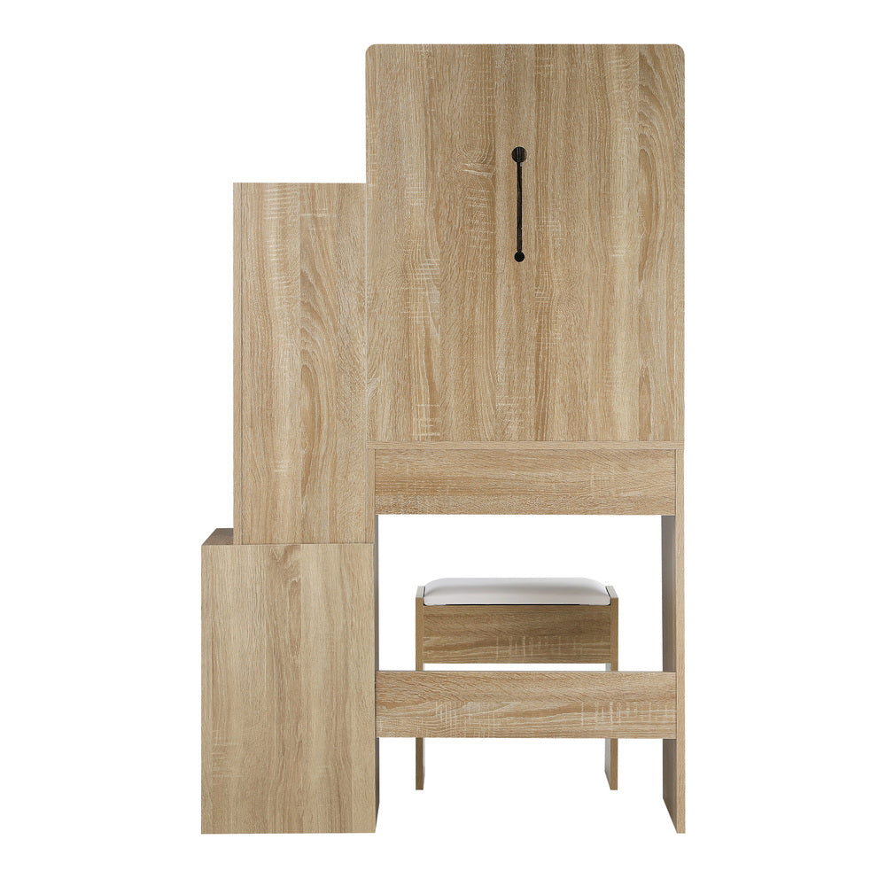 Oikiture Dressing Table Stool Set LED Light Mirror Wooden White