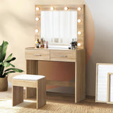Oikiture Dressing Table Stool Set Makeup Mirror 10 LED Bulbs Wooden