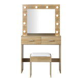 Oikiture Dressing Table Stool Set Makeup Mirror 10 LED Bulbs Wooden - Low Angle