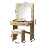 Oikiture Dressing Table Stool Set Makeup Mirror 10 LED Bulbs Wooden