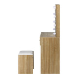 Oikiture Dressing Table Stool Set Makeup Mirror 10 LED Bulbs Wooden - Rear View