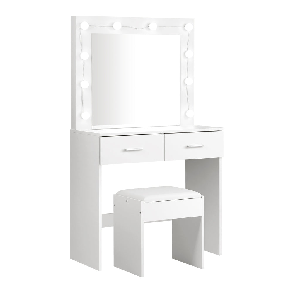 Oikiture Dressing Table Stool Set Makeup Mirror 10 LED Bulbs White