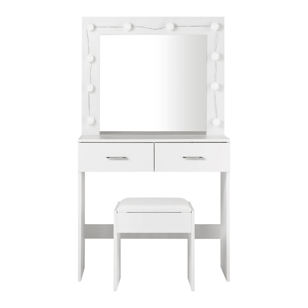 Oikiture Dressing Table Stool Set Makeup Mirror 10 LED Bulbs White