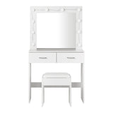 Oikiture Dressing Table Stool Set Makeup Mirror 10 LED Bulbs White - Close-Up Angle