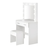 Oikiture Dressing Table Stool Set Makeup Mirror 10 LED Bulbs White - Top-Down View