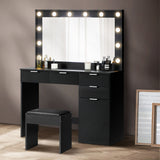 Oikiture Dressing Table Stool Set Large Mirror 12 Bulbs Black - Side View