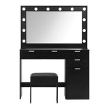 Oikiture Dressing Table Stool Set Large Mirror 12 Bulbs Black - Top-Down View