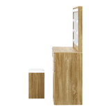 Oikiture Dressing Table Stool Set Large Mirror 12 Bulbs Oak - Close-Up Angle