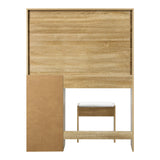 Oikiture Dressing Table Stool Set Large Mirror 12 Bulbs Oak - Side View