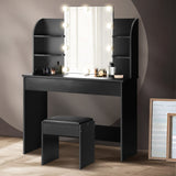 Oikiture Dressing Table Stool Set with 10 Bulbs Mirror Black - Rear View