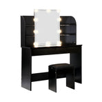 Oikiture Dressing Table Stool Set with 10 Bulbs Mirror Black