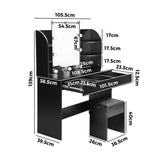 Oikiture Dressing Table Stool Set with 10 Bulbs Mirror Black - Top-Down View