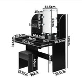 Oikiture Dressing Table Stool Set with 10 Bulbs Mirror Black