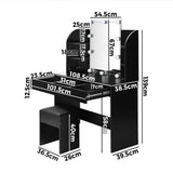 Oikiture Dressing Table Stool Set with 10 Bulbs Mirror Black - Side View