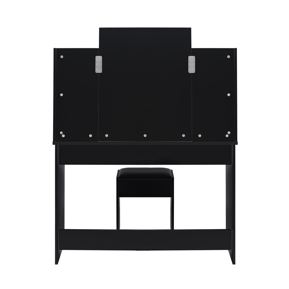 Oikiture Dressing Table Stool Set with 10 Bulbs Mirror Black