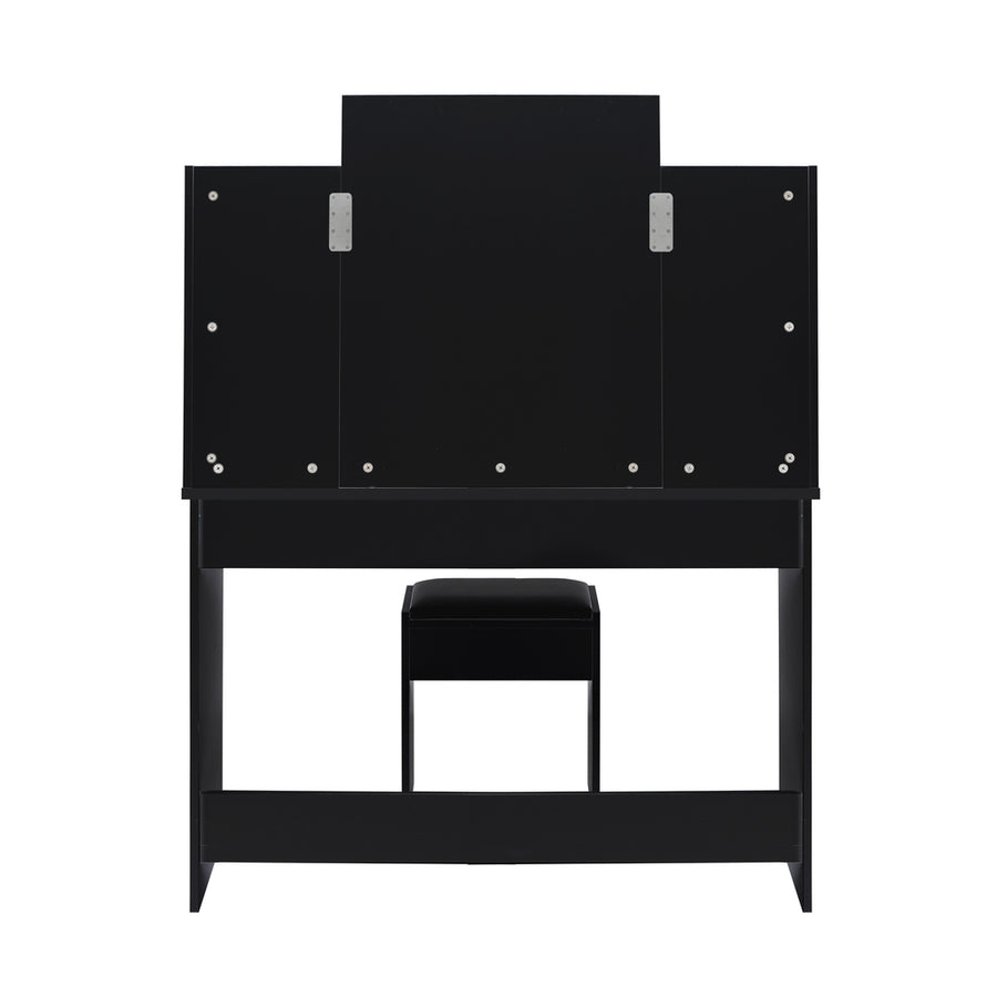 Oikiture Dressing Table Stool Set with 10 Bulbs Mirror Black