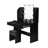 Oikiture Dressing Table Stool Set with 10 Bulbs Mirror Black - 45-Degree Angle