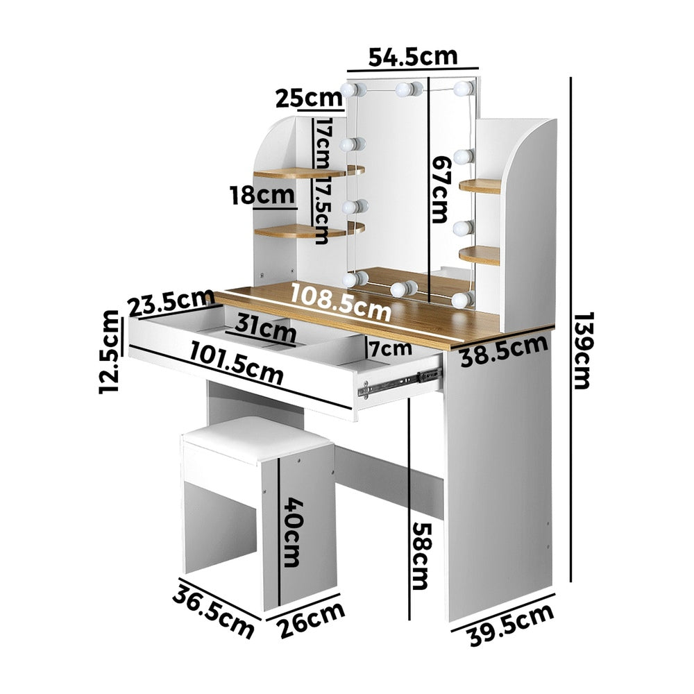 Oikiture Dressing Table Stool Set Makeup Mirror 10 LED Bulbs