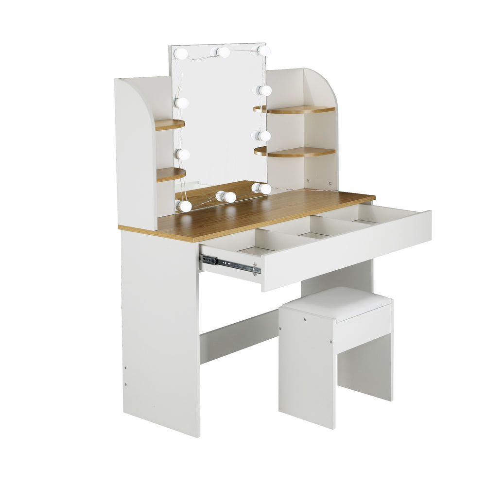 Oikiture Dressing Table Stool Set Makeup Mirror 10 LED Bulbs