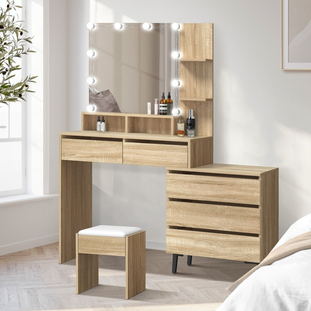Oikiture Dressing Table Stool Set 10 LED Bulbs Natural