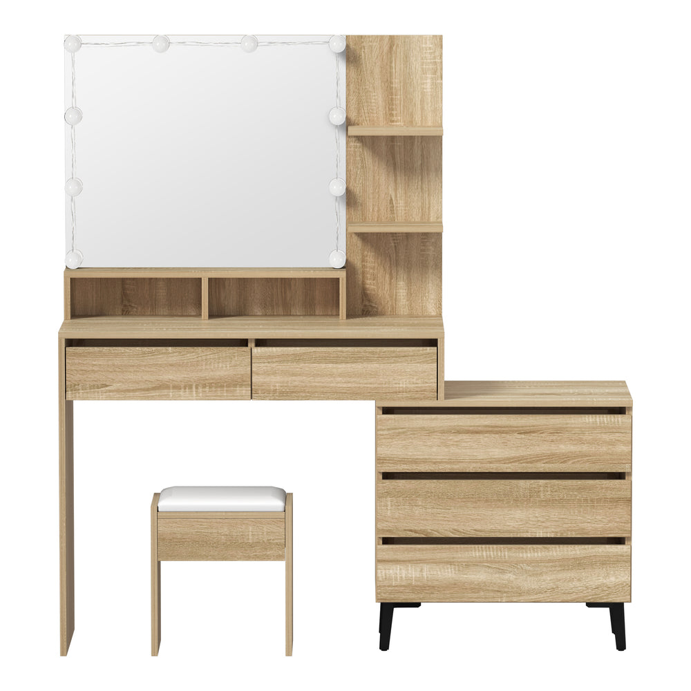 Oikiture Dressing Table Stool Set 10 LED Bulbs Natural
