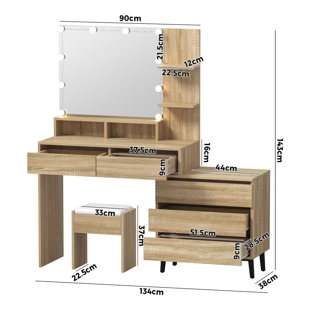Oikiture Dressing Table Stool Set 10 LED Bulbs Natural