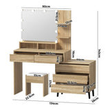 Oikiture Dressing Table Stool Set 10 LED Bulbs Natural - Close-Up Angle
