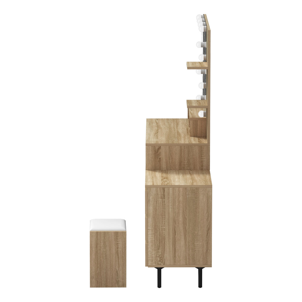Oikiture Dressing Table Stool Set 10 LED Bulbs Natural
