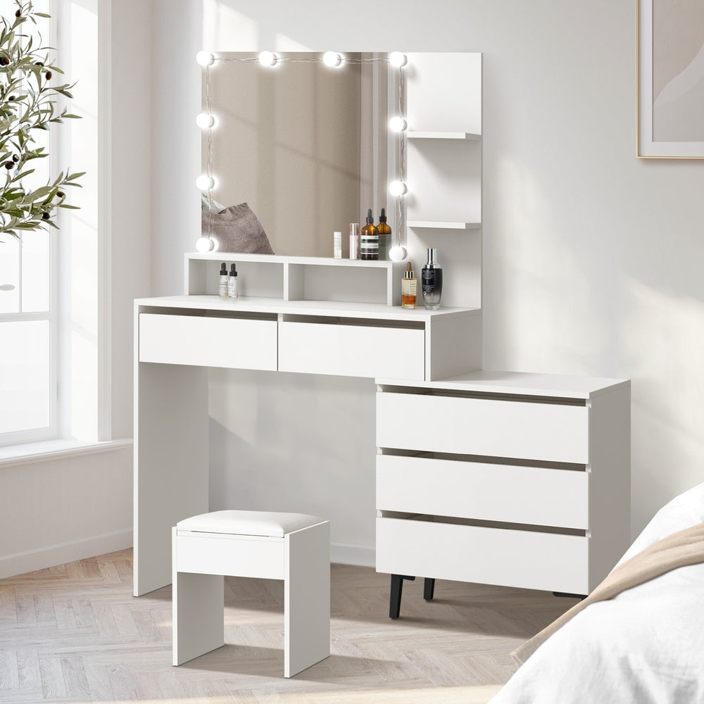 Oikiture Dressing Table Stool Set 10 LED Bulbs White