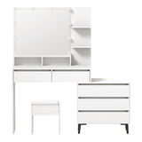 Oikiture Dressing Table Stool Set 10 LED Bulbs White - Side View
