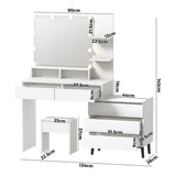Oikiture Dressing Table Stool Set 10 LED Bulbs White - Rear View