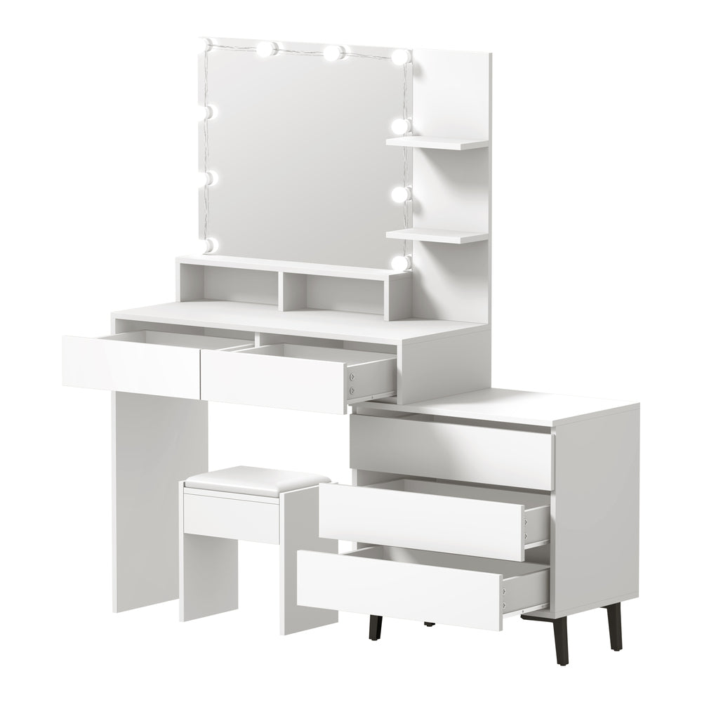 Oikiture Dressing Table Stool Set 10 LED Bulbs White