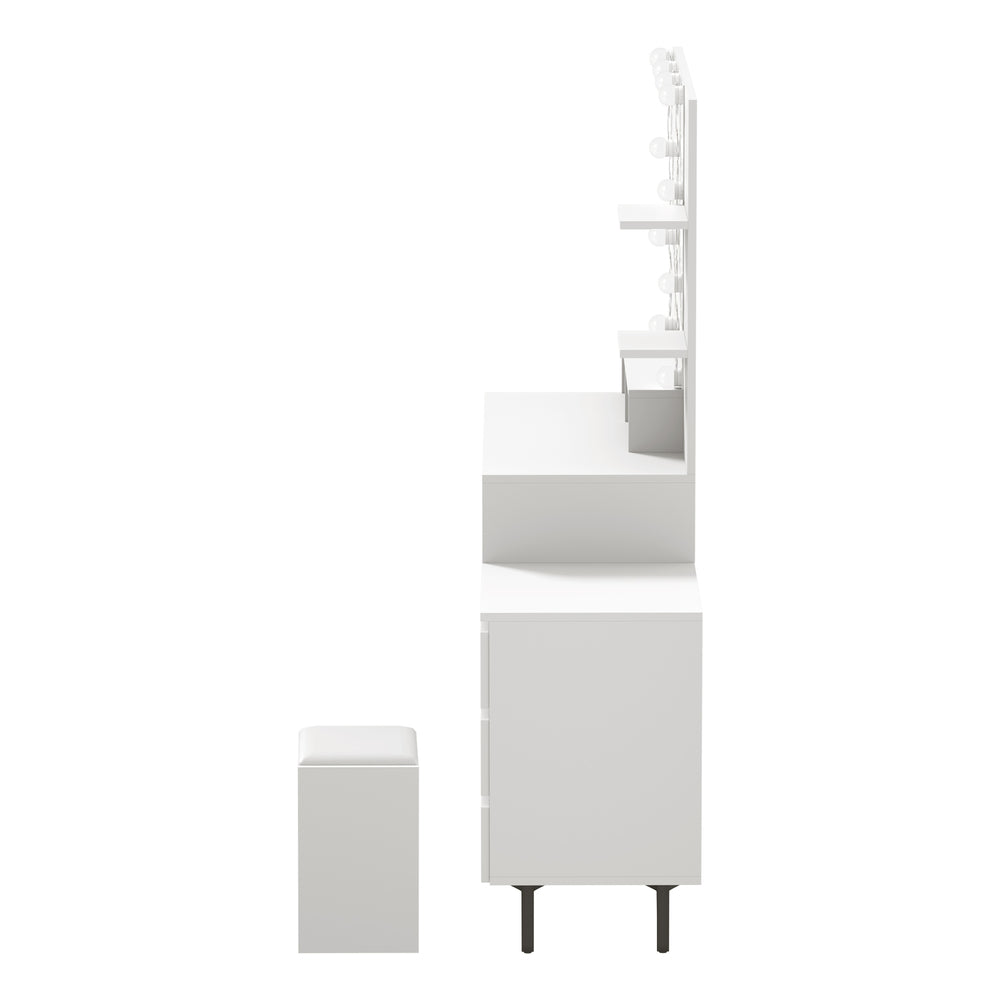 Oikiture Dressing Table Stool Set 10 LED Bulbs White