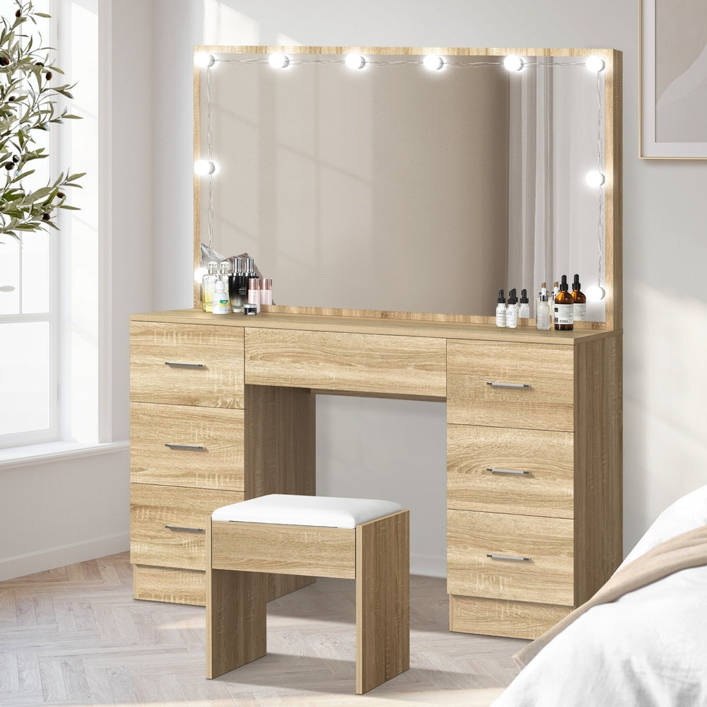 Oikiture Dressing Table Large LED Mirror Natural