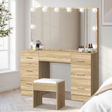 Oikiture Dressing Table Large LED Mirror Natural - Side View