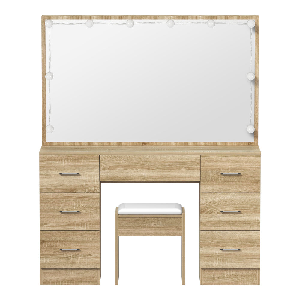 Oikiture Dressing Table Large LED Mirror Natural