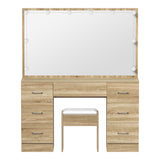 Oikiture Dressing Table Large LED Mirror Natural - Close-Up Angle