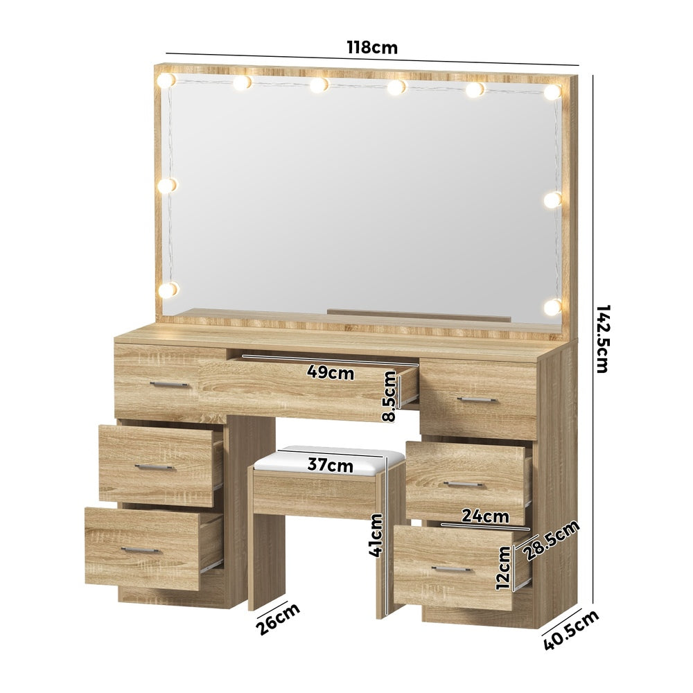 Oikiture Dressing Table Large LED Mirror Natural