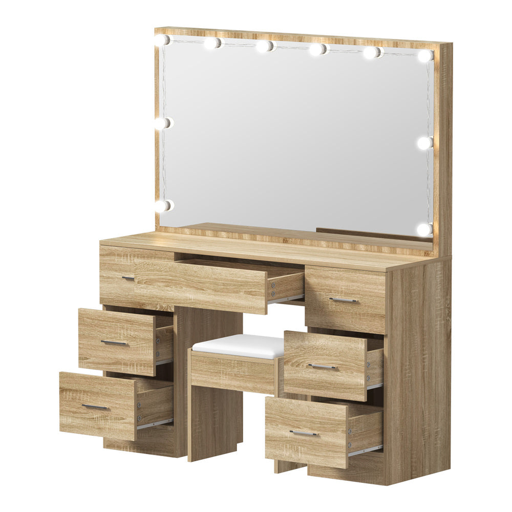 Oikiture Dressing Table Large LED Mirror Natural