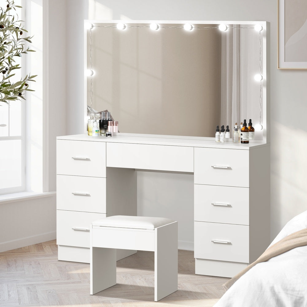 Oikiture Dressing Table Large LED Mirror White