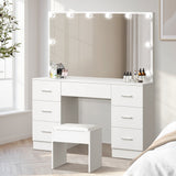 Oikiture Dressing Table Large LED Mirror White - Rear View
