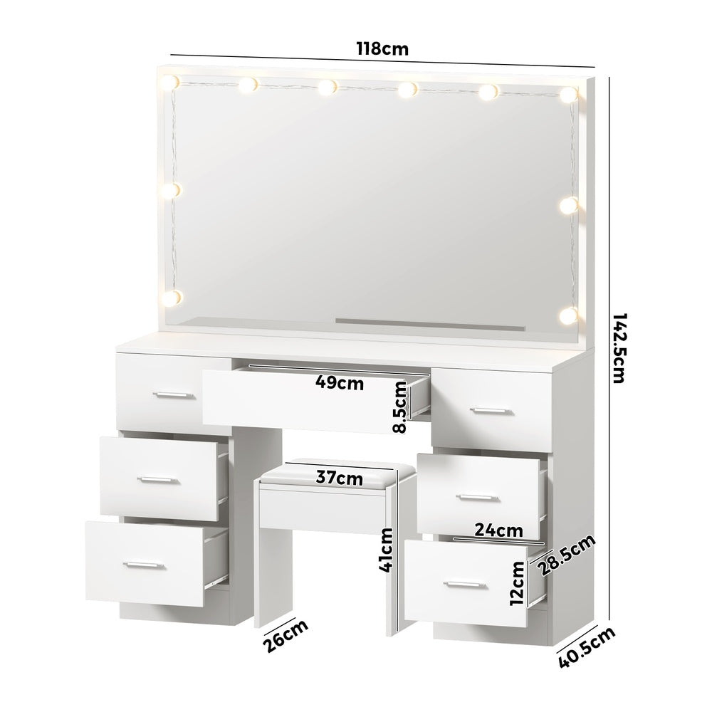 Oikiture Dressing Table Large LED Mirror White