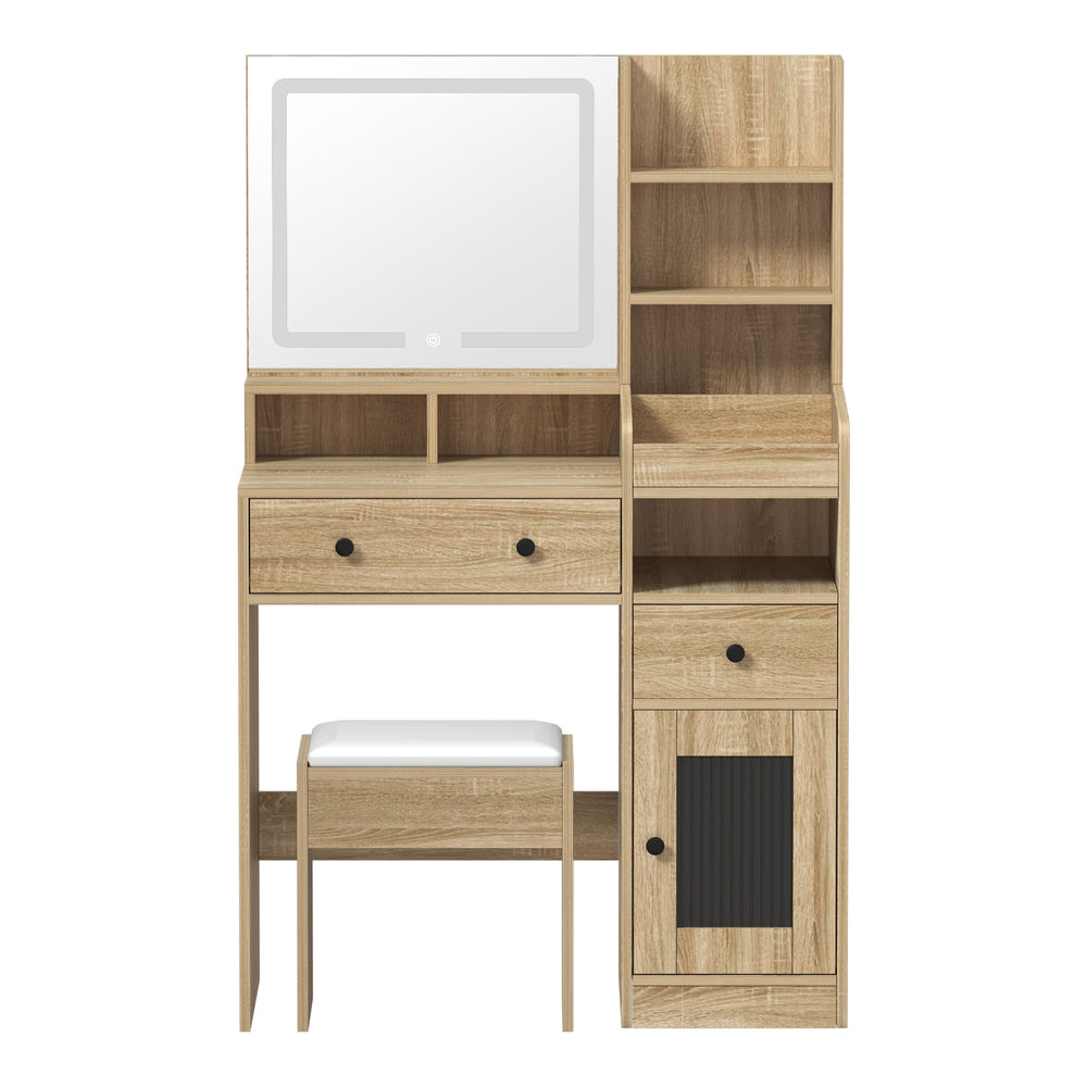 Oikiture Dressing Table Stool Set LED Light Natural