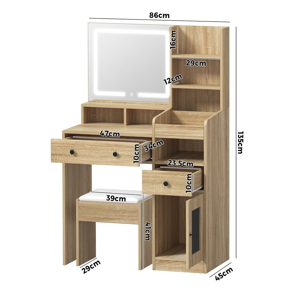 Oikiture Dressing Table Stool Set LED Light Natural