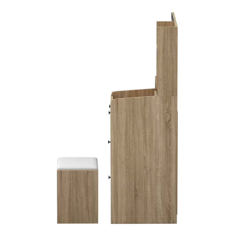 Oikiture Dressing Table Stool Set LED Light Natural