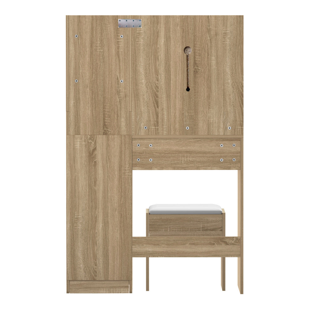 Oikiture Dressing Table Stool Set LED Light Natural
