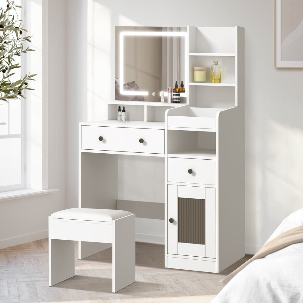Oikiture Dressing Table Stool Set LED Light White