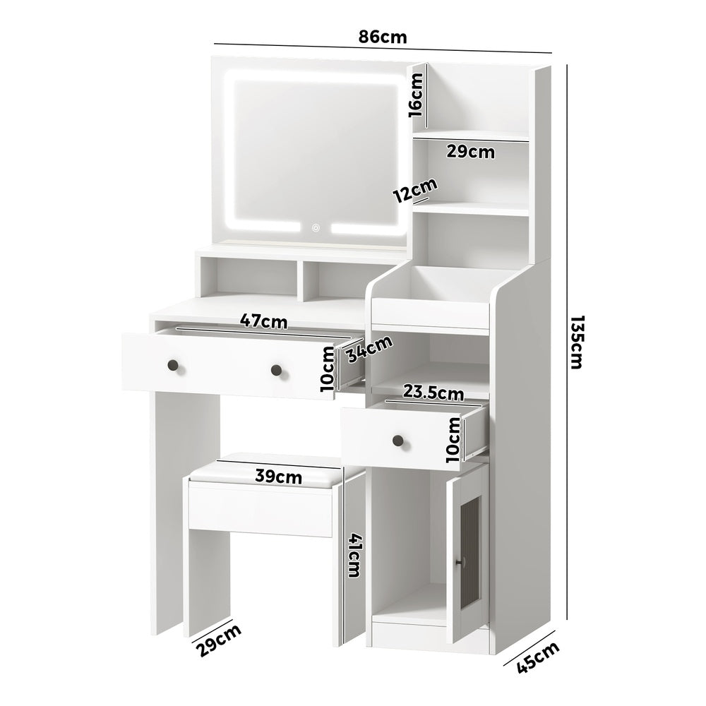 Oikiture Dressing Table Stool Set LED Light White